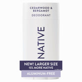 Native Cedarwood Bergamot deodorant stick for all-day freshness with aluminum-free protection.