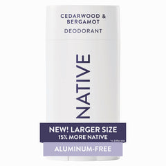 Native Cedarwood Bergamot deodorant stick for all-day freshness with aluminum-free protection.