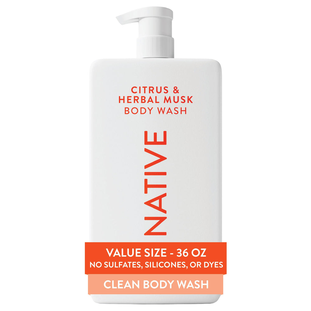 Native Charcoal bottle with pump for easy, sulfate-free cleansing.