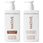 Native Coconut & Vanilla Shampoo bottle with hydrating cleanse for dry hair.