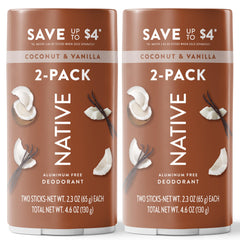 Native Coconut & Vanilla twin pack box for daily use and clean deodorant care.