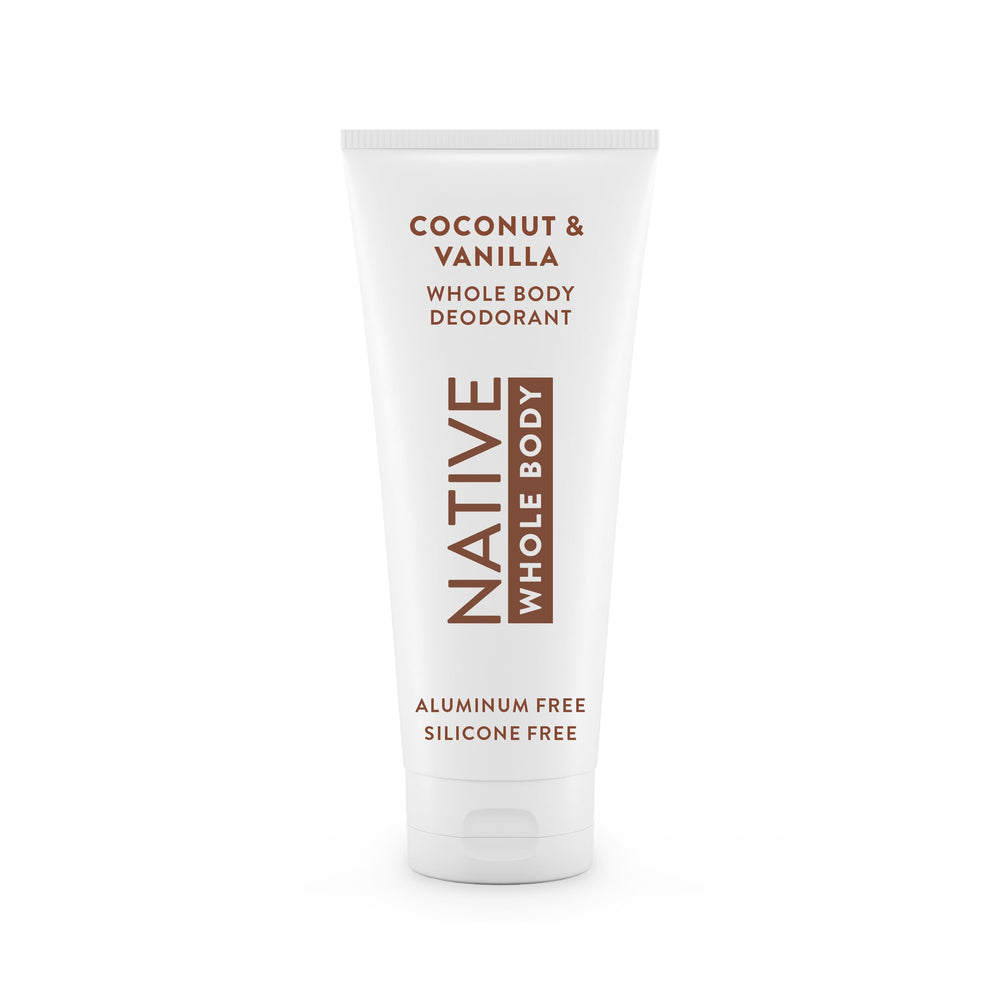 Native Whole Body Deodorant Cream jar showcasing coconut vanilla formula for daily freshness.