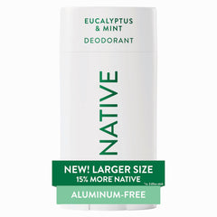 Native eucalyptus mint deodorant stick close-up shows smooth glide and aluminum-free formula