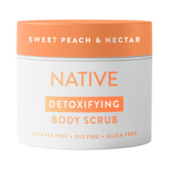 Native Detoxifying Scrub jar with Sweet Peach & Nectar aroma for smoother, refreshed skin