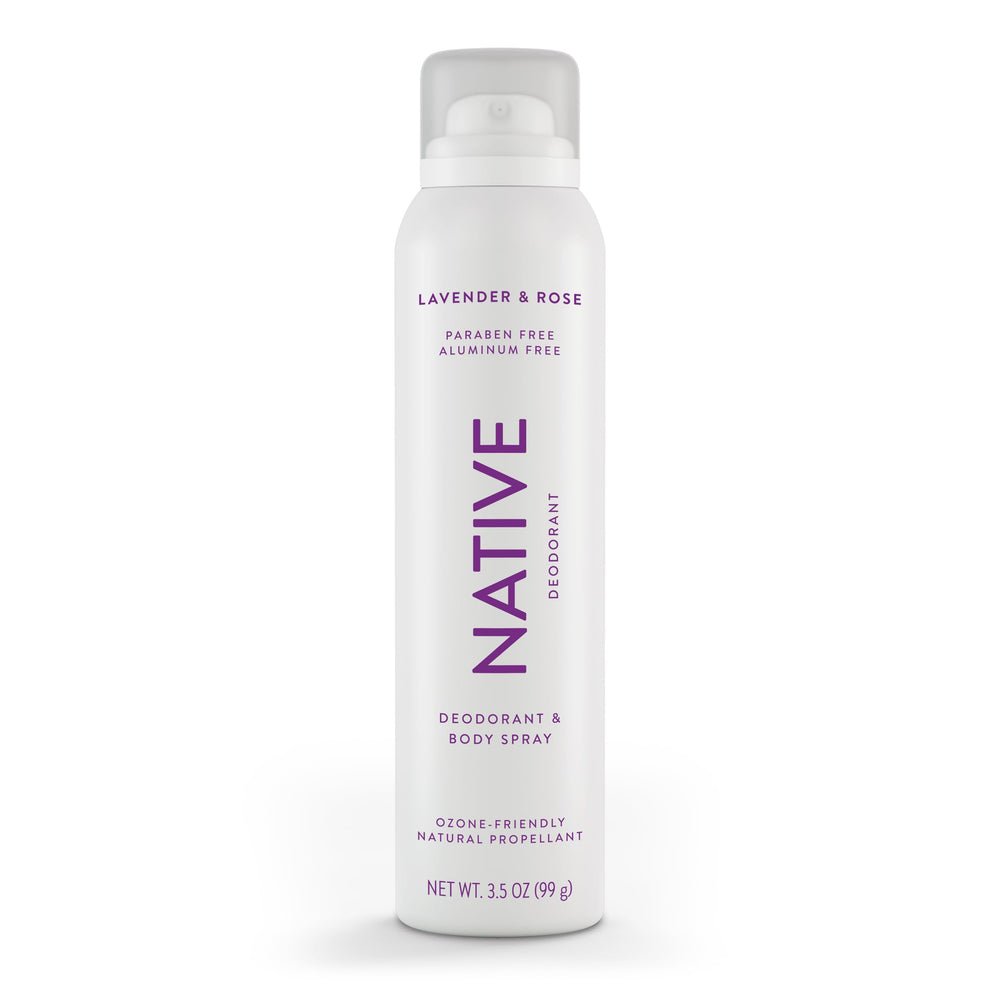 Native Lavender & Rose spray bottle offering all-day freshness across body areas.
