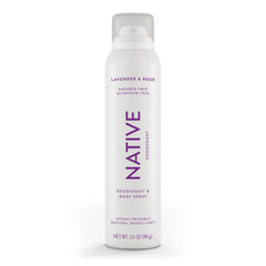 Native Lavender & Rose spray bottle offering all-day freshness across body areas.