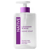Native liquid hand soap lavender-rose pump for gentle cleansing and refreshed hands.