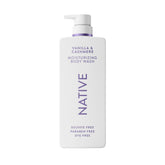 Native Moisturizing Body Wash bottle highlighting lasting hydration for dry skin.