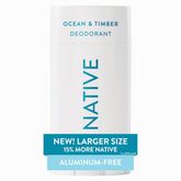 Native Ocean-Timber deodorant stick highlights aluminum-free protection for all-day freshness.