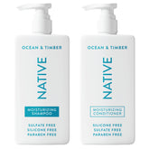 Native Ocean & Timber shampoo bottle front, sulfate-free cleansing for gentle hair care