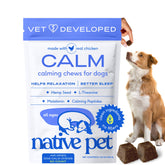 Native Pet Calming Chews bottle offers daily calming support for dogs.