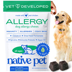 Native Pet Dog Allergy Chews bottle pour for seasonal itch relief