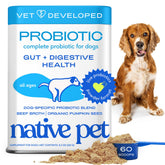 Native Pet Probiotics for Dogs bottle-front highlighting gut support.