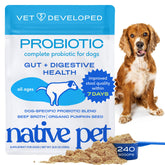 Native Pet Probiotics for Dogs bottle pour shows easy daily gut support