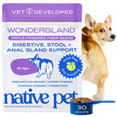 Native Pet WonderGland bottle highlights the fiber first formula for firmer stools.