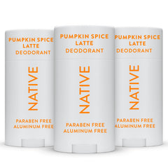 Native Pumpkin Spice deodorant bottle offers long-lasting freshness with a cozy fall scent.