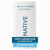 Native sea salt cedar deodorant stick delivers all-day freshness.