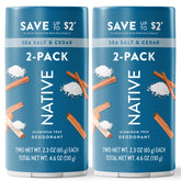Native Sea Salt & Cedar twin-pack front view for lasting freshness with aluminum-free protection.