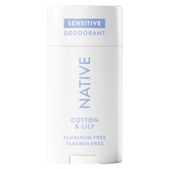 Native Sensitive Deodorant bottle front, highlighting long-lasting odor control.