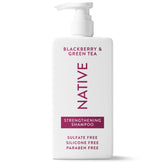 Native Strengthening Shampoo bottle pour demonstrates easy dispensing for daily cleansing