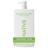 Native sulfate-free body wash bottle pour showing refreshing cleanse in the shower