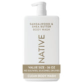 Native Sulfate-Free Body Wash bottle showing sandalwood and shea butter scent for daily refreshment