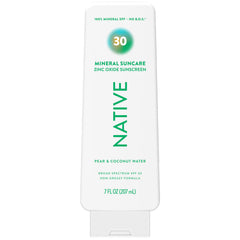 Native Sunscreen Lotion front label highlights pear and coconut water scent for daily use.