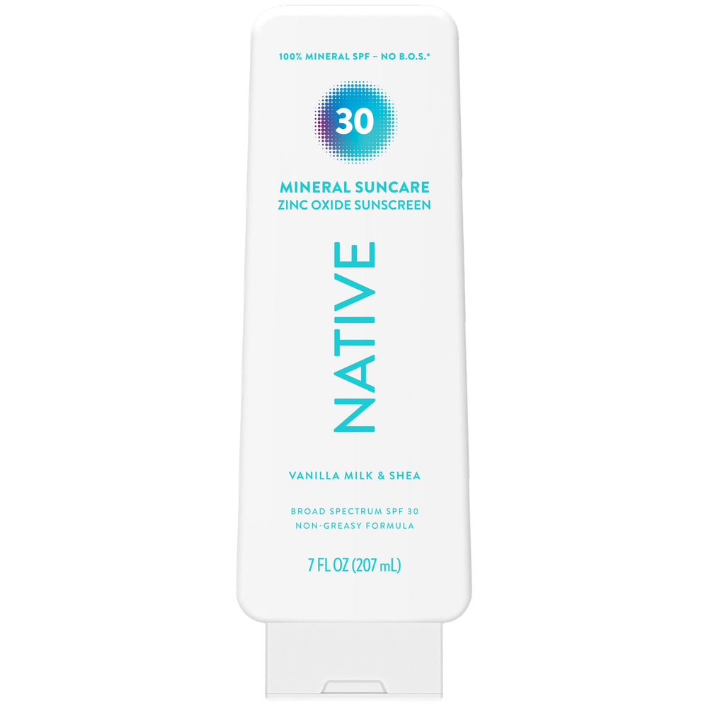 Native Sunscreen Lotion Vanilla Milk & Shea bottle for face and body, mineral SPF.