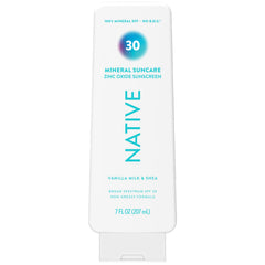 Native Sunscreen Lotion Vanilla Milk & Shea bottle for face and body, mineral SPF.