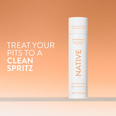 Native Sweet Peach & Nectar spray mist in action delivering quick-dry freshness.