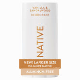 Native Vanilla Sandalwood deodorant stick with sleek packaging and inviting aroma.