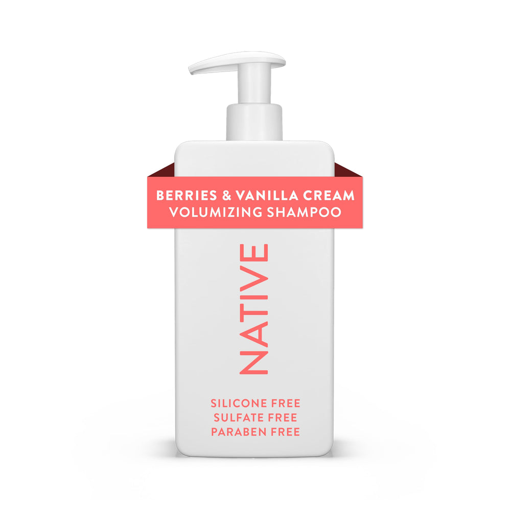 Native Volumizing Shampoo bottle with berries-vanilla-cream scent boosts lightness and bounce
