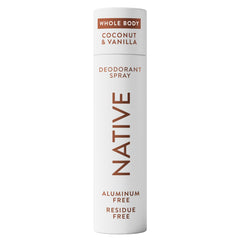 Native Whole Body Deodorant Spray coconut vanilla bottle with refreshing scent and long-lasting protection