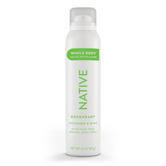 Native whole body deodorant spray bottle in cucumber-mint, refreshing scent
