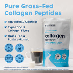 Collagen powder being poured into liquid for daily use.