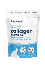 NativePath Collagen Peptides tub highlights powder for skin elasticity and joint support.