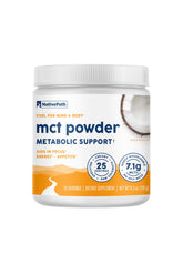 NativePath MCT Powder unflavored jar on counter for easy keto fueling.