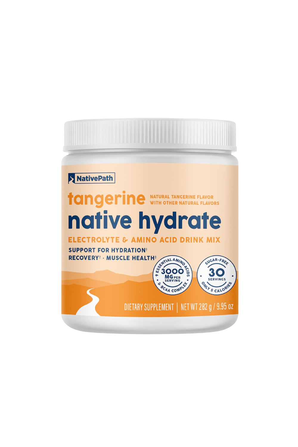NativePath Native Hydrate Tangerine powder ready to mix for post-workout hydration.