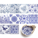NatNarr blue white floral decoupage napkins close up for vibrant crafts