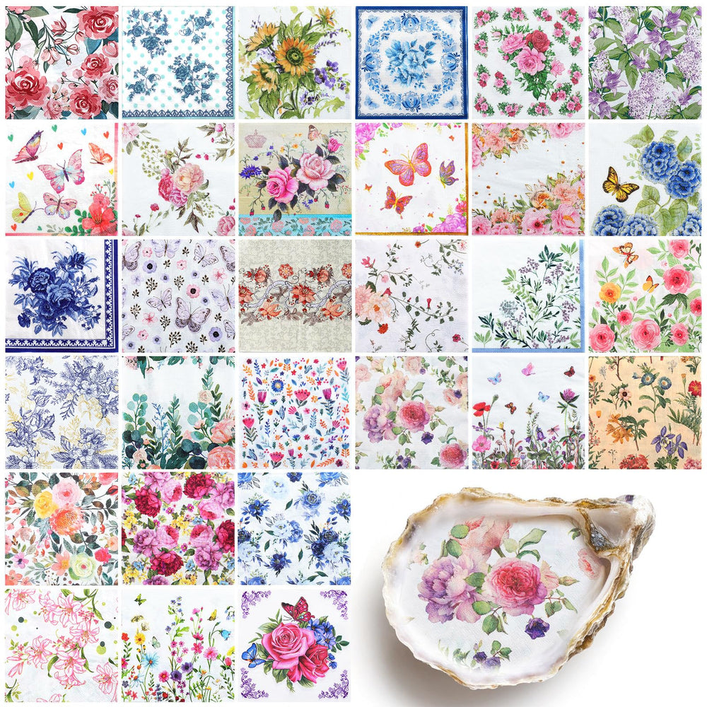 NatNarr 30-pack decoupage napkins with floral chinoiserie designs for creative crafts and DIY decor