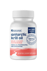 NativePath Antarctic Krill Oil bottle highlights pure omega-3 source for daily wellness.