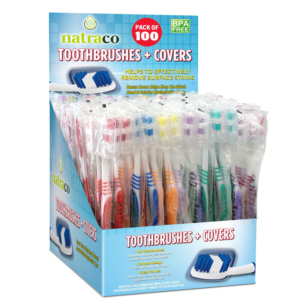 Natraco bulk toothbrush pack with colorful variety for easy guest differentiation.