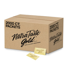 NatraTaste Gold zero calorie packets for coffee and tea add calorie-free sweetness.