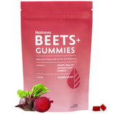 Natrava Beets+ Gummies bottle front showing vegan formula and low sugar
