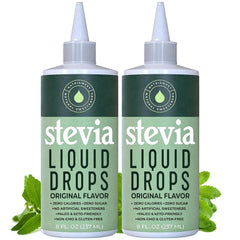 NatriSweet liquid stevia drops pour from the bottle for zero-calorie sweetness.
