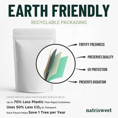 NatriSweet monk fruit powder dissolving in tea for quick, sugar-free flavor