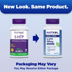 Natrol 5-HTP time-release tablets visible for steady serotonin support throughout the day.