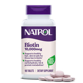 Natrol Beauty Biotin 10000mcg bottle on shelf for healthy hair, skin and nails