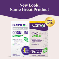 Closeup of Natrol Cognium Memory capsules for convenient daily memory support.