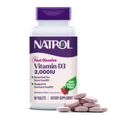 Natrol Fast Dissolve Vitamin D3 2000 IU bottle close-up for bone health support